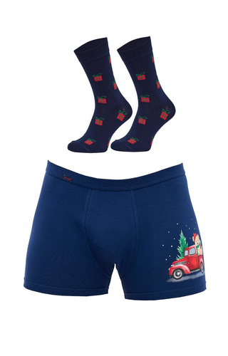 914/01 Set de regalo de Navidad Cornette para hombre - boxers y calcetines, algodón