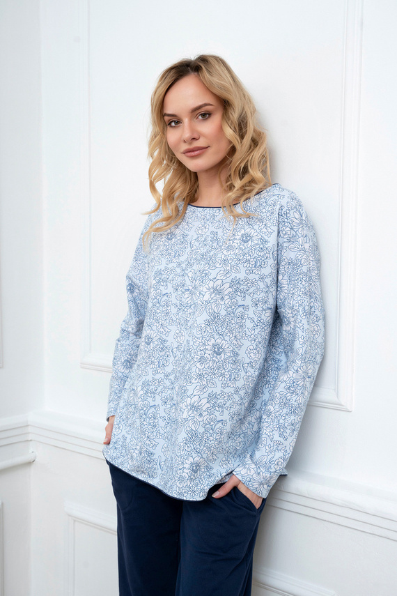 Gracjela Pijama señora manga larga, pantalón largo Moda Italiana - estampado azul/verde