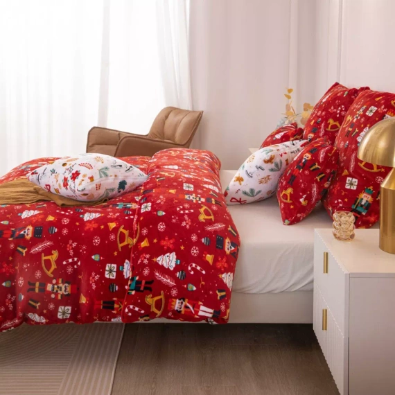 Feliz Navidad acogedora ropa de cama de oso de peluche rojo Spod Igły i Nitki- 210gsm microfibra de felpa