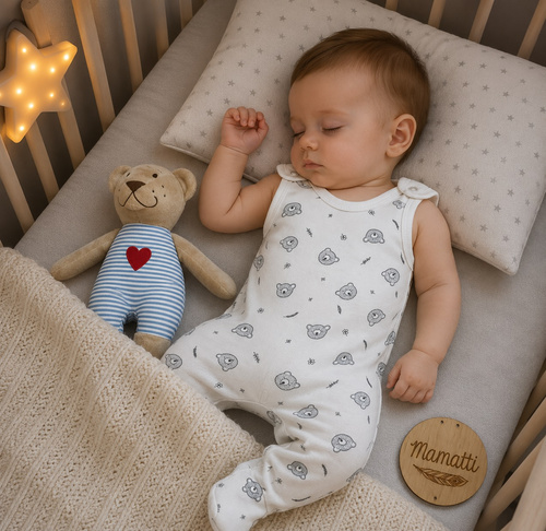 SC16430 Mamatti Pijamas para bebé blancos con ositos de algodón para ajuar