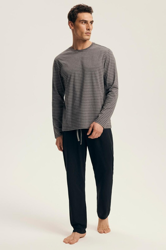 Pijama para hombre Premium 43455 New Henderson gris - algodón, manga larga, empaquetado elegante