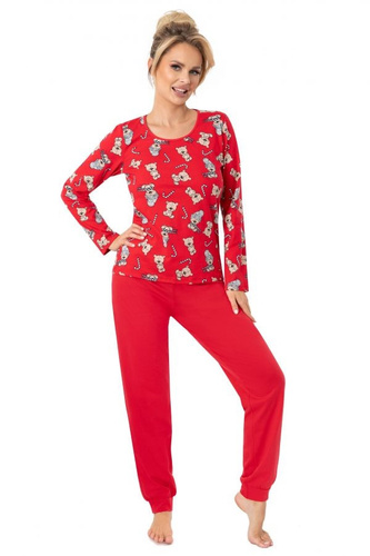 Pijama de mujer Donna Bear Long rojo - pijama cálido de algodón de manga larga