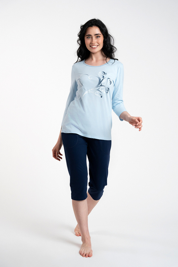 Arietta Pijama de mujer manga 3/4 y pantalón 3/4 Moda Italiana - azul