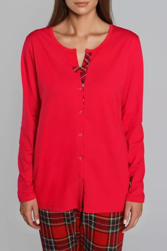 Pijama de mujer Zorza manga larga, pantalón Moda Italiana - rojo/estampado