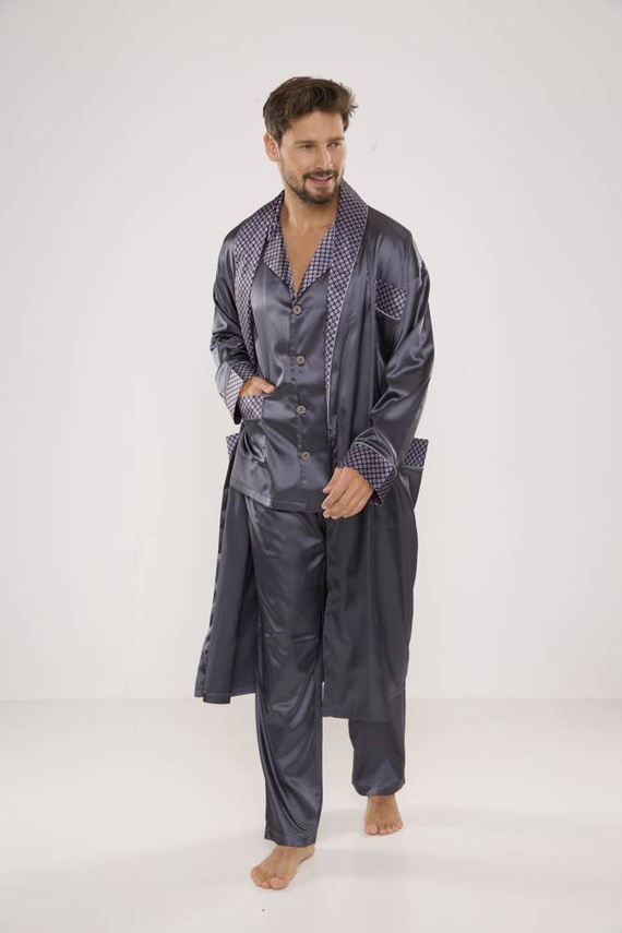 939 Pijama de satén gris para hombre