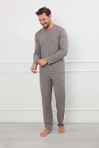 Ludwik Pijama de manga larga para hombre, pantalón largo Moda Italiana - ¶r. melange