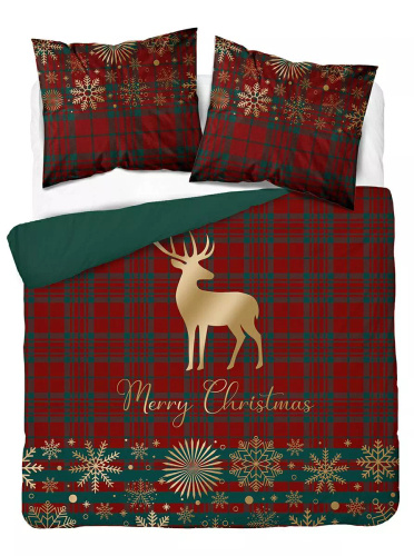 5824 A Christmas Dreams Detexpol ropa de cama de algodón a cuadros con renos Merry Christmas - Juego de Navidad 100% algodón