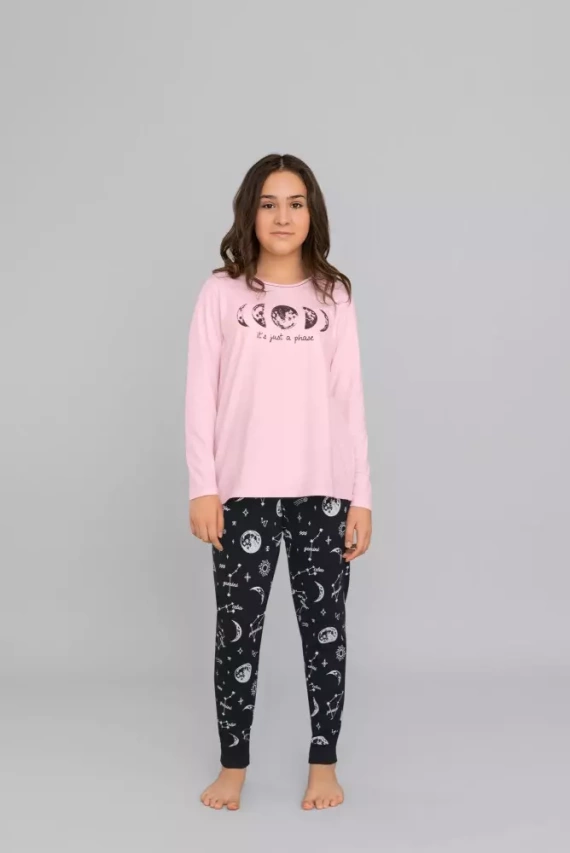 Umbra Pijama de niña, manga larga y pantalón Italian Fashion- salmón/estampado