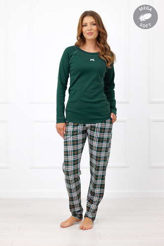Pijama larga de algodón para mujer Italian Fashion Arwena MEGA SOFT a cuadros verde