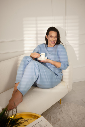 Pijama de señora Ksara Italian Fashion - algodón, manga larga y pantalón con bolsillos - acero