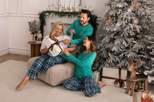 Pijama de hombre Regina 507 verde - largo de algodón, camisa estampada y pantalón a cuadros