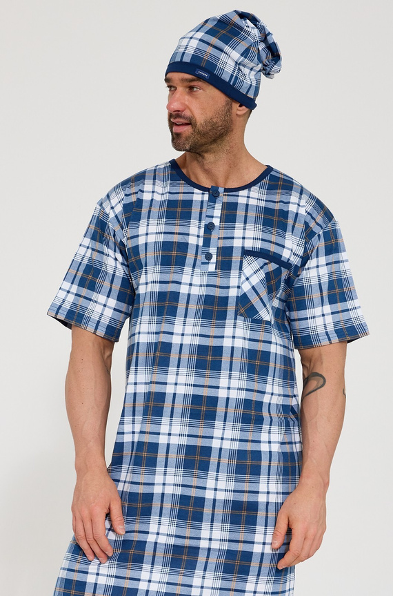 Cornette 109/37– camisa de noche para hombre 100% algodón, manga corta, botones y bolsillo