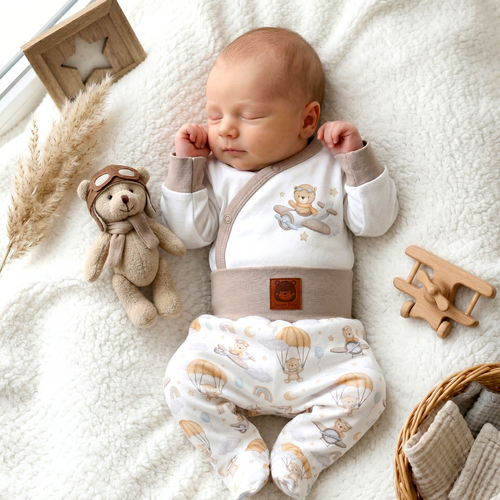 ABN-5502 Sky Journey Nini body sobre crudo | Algodón orgánico para bebé recién nacido