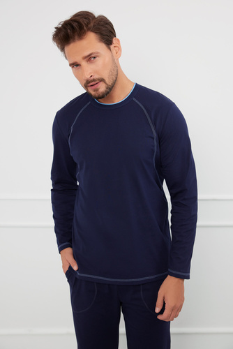 Salomon Pijama de manga larga para hombre, pantalón largo Italian Fashion - azul marino/azul