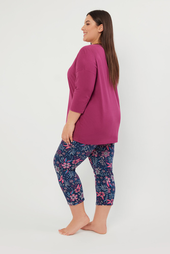Folk Pijama de mujer manga 3/4, pantalón 7/8 Moda Italiana - mora/estampado