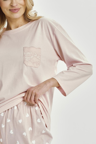 Nori 3442 Taro pijama de las mujeres de algodón rosa 7/8 manga cómoda