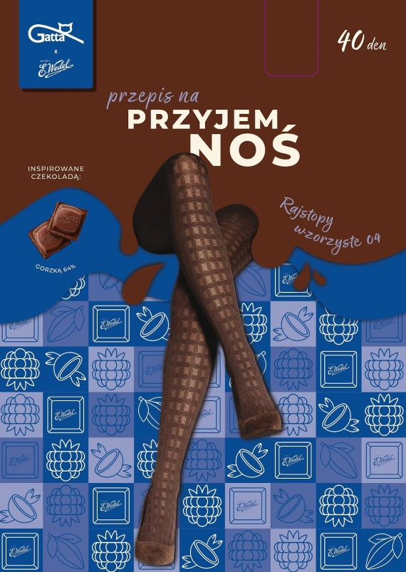 Rajstopy Gatta Wedel wz. 04 40 DEN marrón chocolate con estampado geométrico