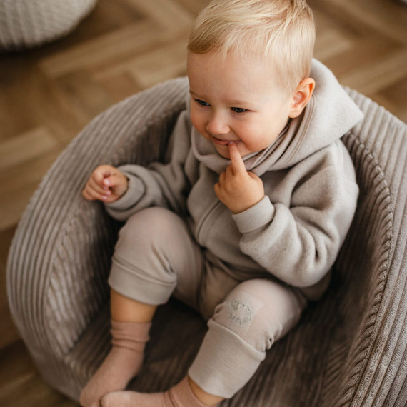 Chaqueta infantil Eevi de lana merino - beige, transpirable y suave