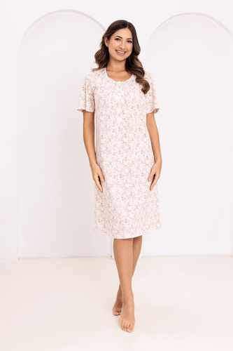 Camisón de señora 018 Regina apricot- 100% Algodón de primera calidad, Botones, Cuello arrugado, Dormir confortable cada noche