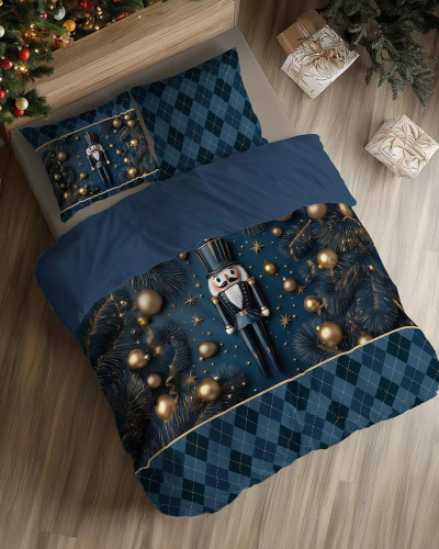 5823 A Christmas Dreams ropa de cama de algodón Detexpol azul marino con Cascanueces - Juego de Navidad 100% algodón