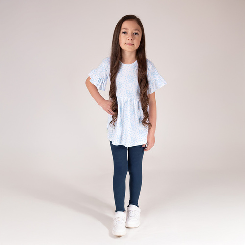 141524 Mallas de canalé para niña Nicol - algodón con elastano, volante, azul marino