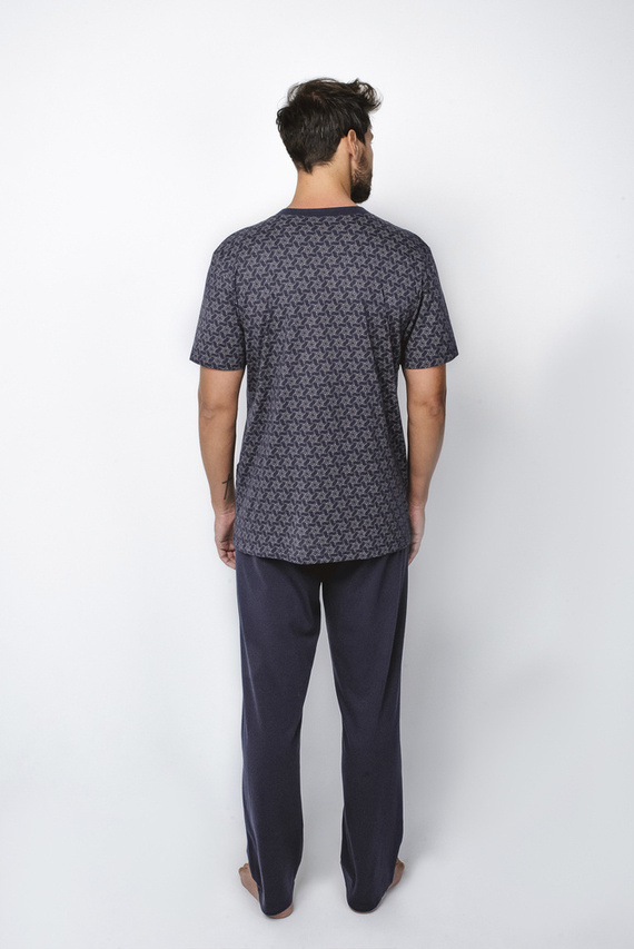 Ricardo Pijama de hombre manga corta, pantalón largo Moda Italiana - azul marino