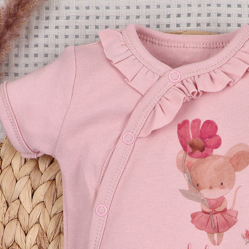 Body bebé Nini Little Mouse algodón orgánico cruzado manga corta piel sensible