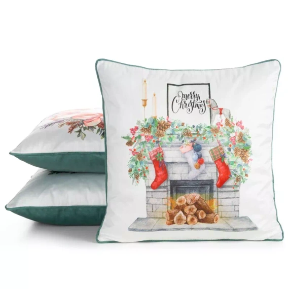 CHP383 Funda de cojín navideña Eurofirany 45x45 de terciopelo con estampado y ribete