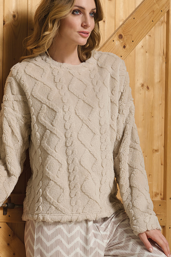 Sofie Pijama de mujer Sorbetto beige - cálido sherpa, palazzo, elegante y suave