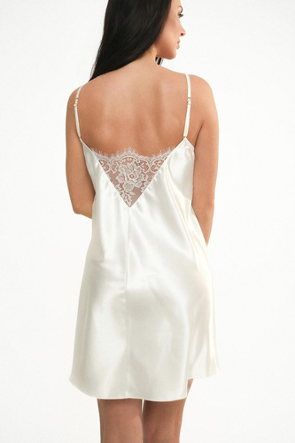 Camisón Ava 006 Whisper White satinado con encaje blanco para boda
