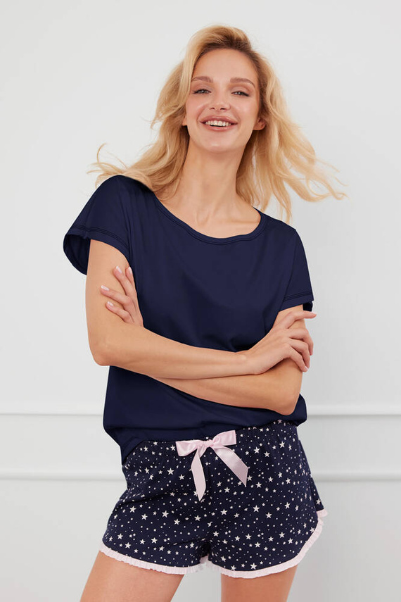 Libra Pijama de señora de manga corta, pantalón corto Italian Fashion - azul marino/estampado