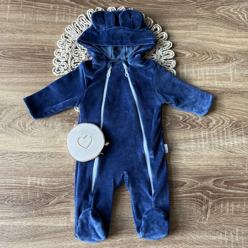 Mamatti VELVET KB009 Mono para bebé de algodón doble capa con capucha y orejitas estilo jeans