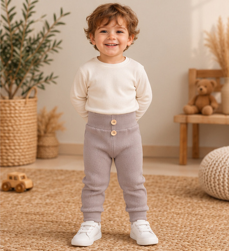 Leggings para niño LC016 latte marrón de algodón acanalados con botones
