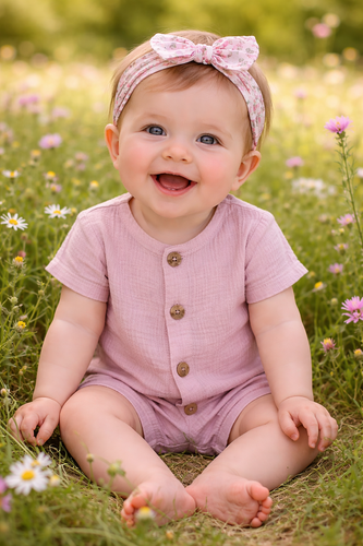 Baby Rampers Just Muslin 02235RR Makoma rosa- muselina 100% algodón, manga corta