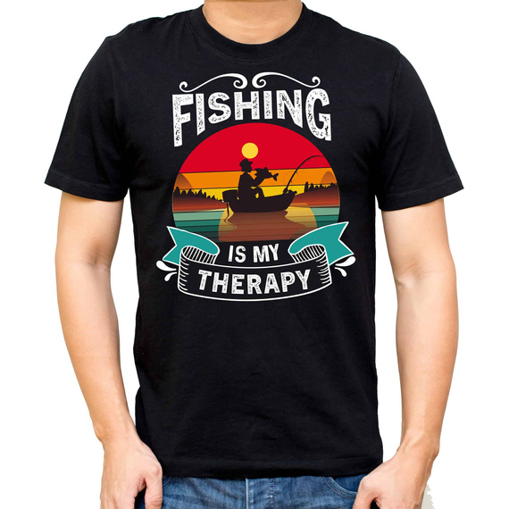 SKU M31 Camiseta Moocha Fishing Therapy de algodón para pescador con estampado negra