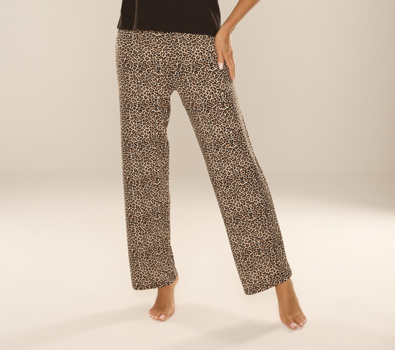 852 Kendall De Lafense - pantalón pijama mujer, largo, estampado leopardo, viscosa, pulido - marrón