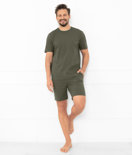 Krystian Italian Fashion pijama de hombre oliva - algodón, camiseta y pantalón corto