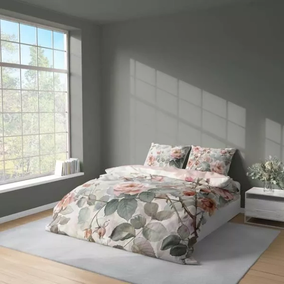 5305 Una ropa de cama de microfibra 3D con rosas de acuarela en tonos empolvados - Detexpol