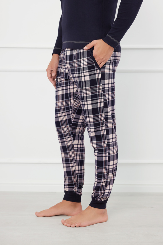 Brit Pijamas Hombre de manga larga, pantalón largo Moda Italiana - azul marino/estampado