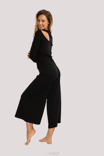 Pijama Zen negro- elegante pijama de algodón con mangas largas, pantalón de 7/8 de largo