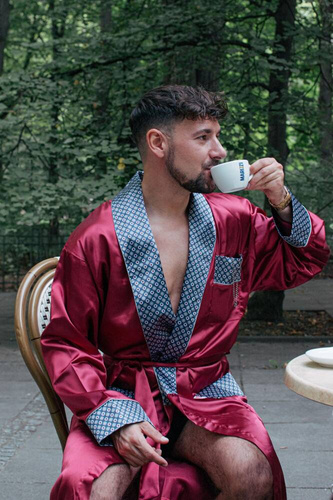 940 Albornoz de satén para hombre Forex - granate