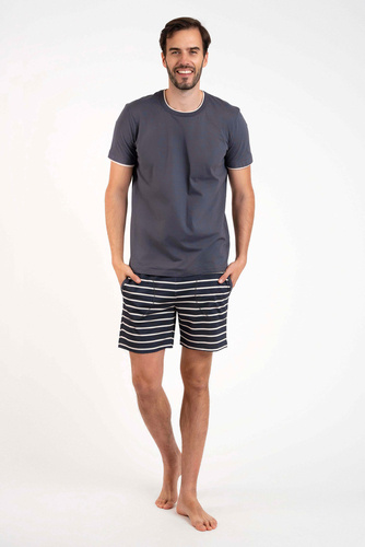 Lars Pijama de manga corta para hombre, pantalón corto Moda Italiana - estampado grafito/grafito