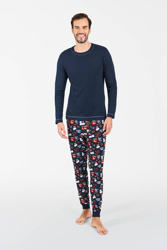 Rojas Pijama hombre manga larga, pantalón largo Moda Italiana - azul marino/estampado