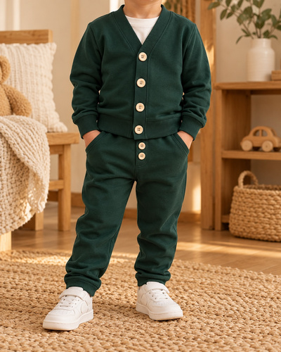 Conjunto niño Mamatti MK019 verde de punto de algodón con cárdigan y pantalón