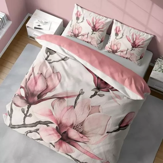 5433 Una ropa de cama de microfibra 3D con flores de magnolia en polvo - Detexpol