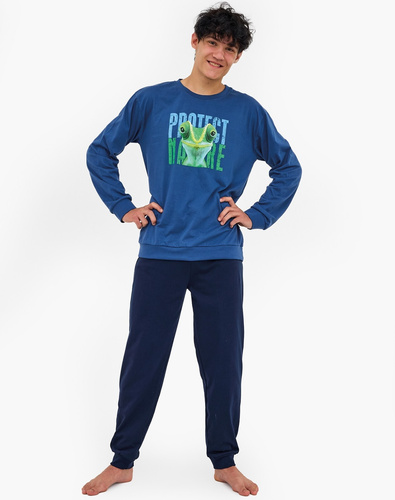 999/55 Protect Pijama juvenil Cornette azul marino - algodón, manga larga, cómodo y elegante